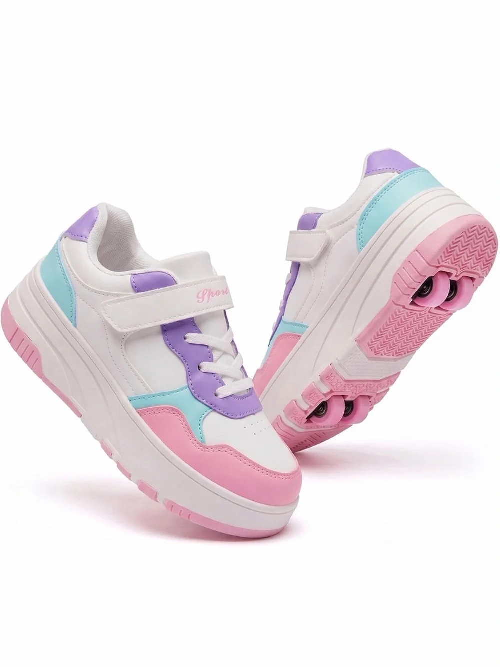 Kids Pink & Purple Light-Up Roller Shoes with Aqua Accents